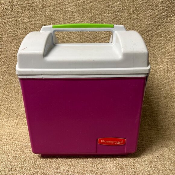 Vtg. Rubbermaid Sidekick Pink,White & Green Plastic Hard Sides Lunch Box- Lockin - Picture 2 of 9